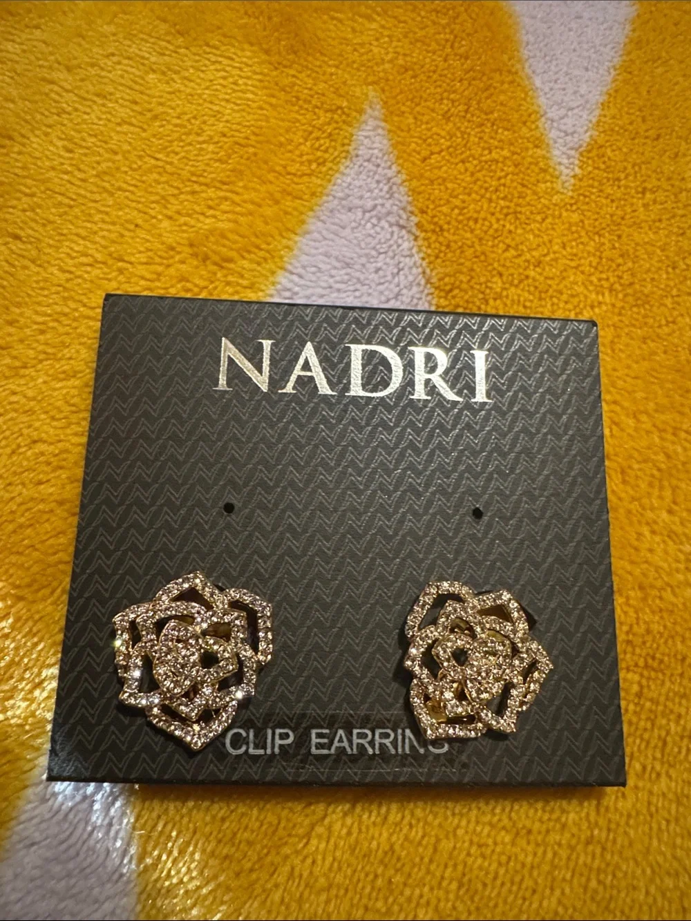 Nadri Gold Rose Clip-On Earrings with Crystal Accents